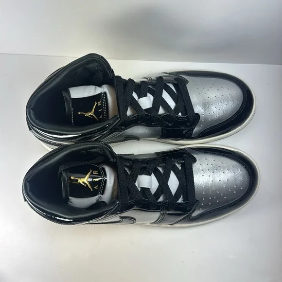 Nike Air Jordan 1 Mid Black Metallic Silver Gold Big Kid’s Size 6.5 Sneakers